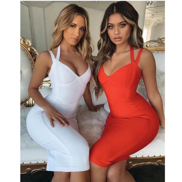 🎥 Bandage V-Neck Strappy Midi Dress in Red - Picture 5 of 11